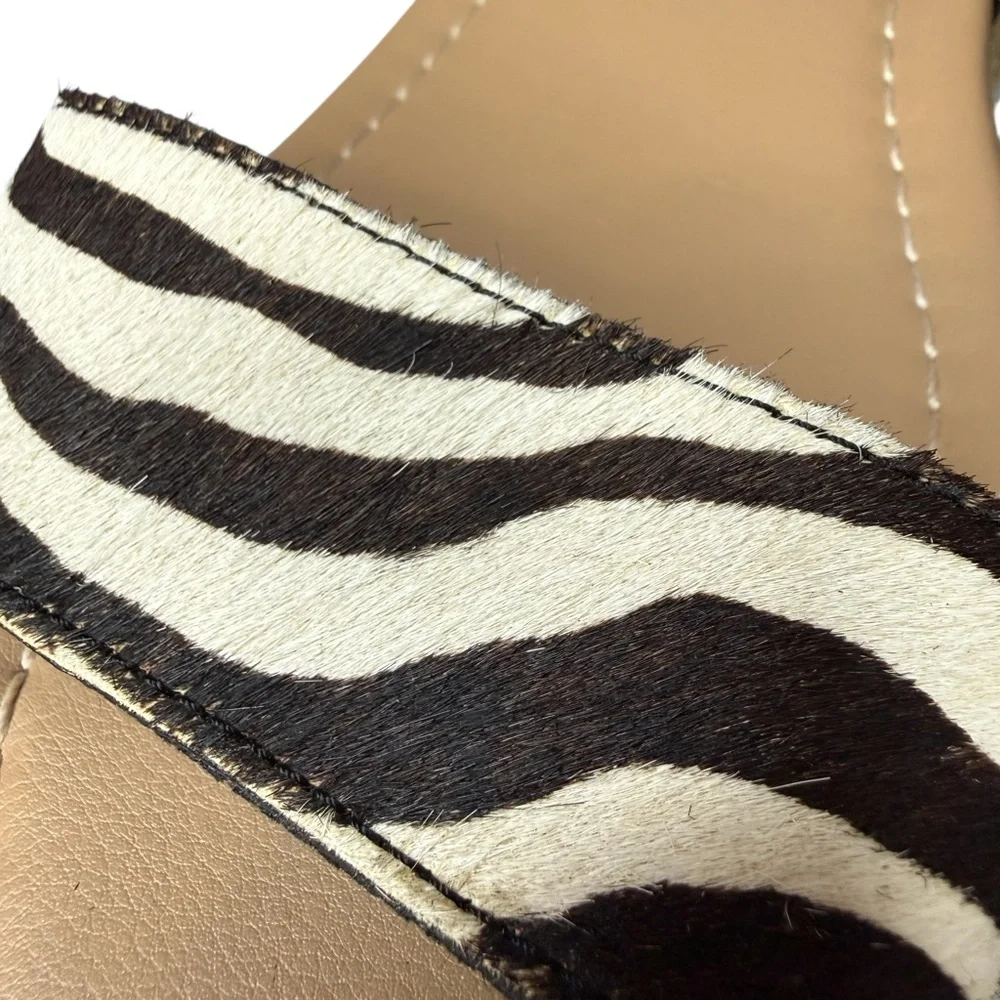 Steve Madden Fifer Espadrille Platform Wedge Sandals Black Zebra Pony Hair 7.5‎